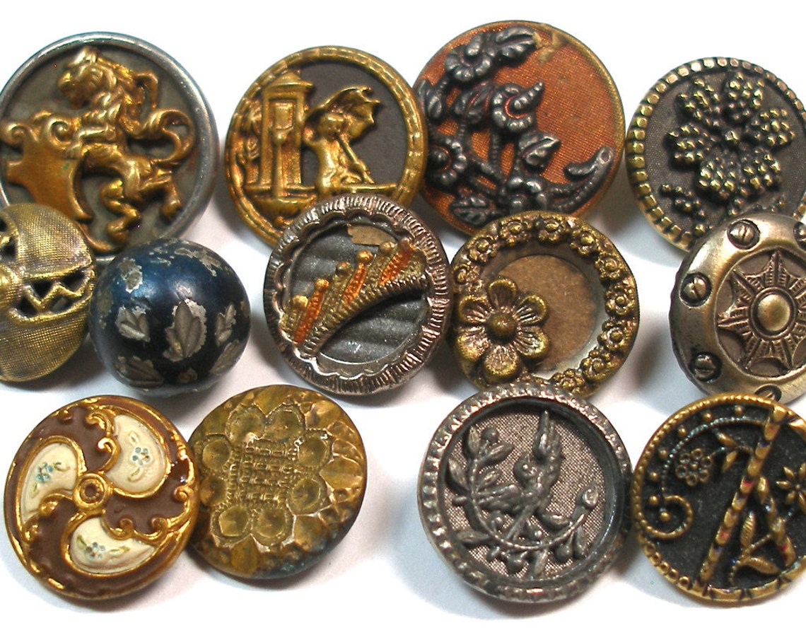 13 Antique BUTTONS. 1800s Victorian metal shabby chic picture Etsy