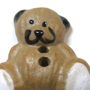 Happy TEDDY  Button. Handmade ceramic toy bear. 1&quot; Special accent.