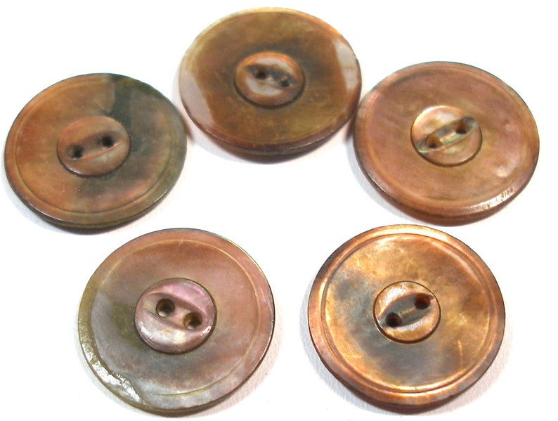 1930s shell BUTTONS. 5 Mother-of-pearl. 5/8. image 1