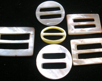 6 Vintage mother-of-pearl slides. Assorted, round, oval, rectangular.