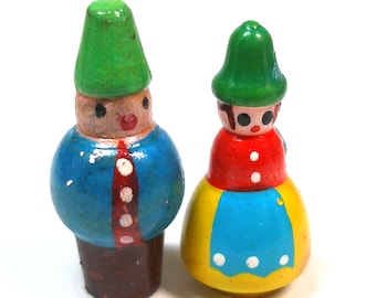 2 Wood BUTTONS, Little people. 1" Kokeshi, Made in Japan.