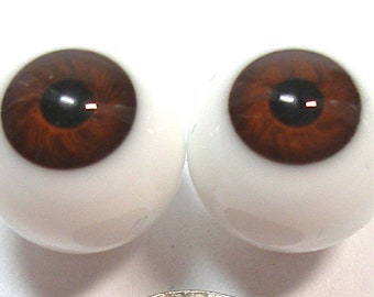 1 Pair Vintage 11mm Lt Brown German Hand Blown pinch Back Oval Glass Doll eyes 