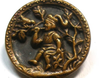 Antique BUTTON. Victorian child with pipe, 9/16". Little Charmer.