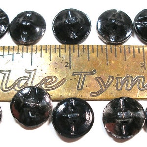 13 Victorian black glass buttons. Antique 19th century glass with silver luster. Set K image 3