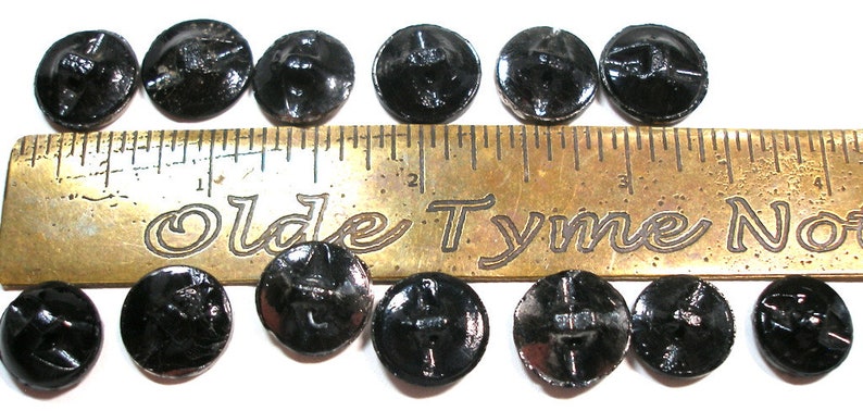 13 Victorian black glass buttons. Antique 19th century glass with silver luster. Set K image 3