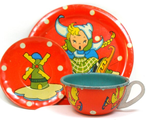 50 年代のブリキのおもちゃのティーセット、オランダのアイス