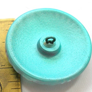 Teal Clouds Czech glass button, Seafoam & pink 31mm. image 3