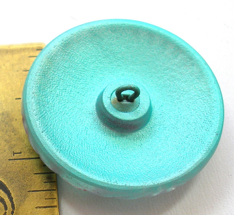 Teal Clouds Czech glass button, Seafoam & pink 31mm. image 3