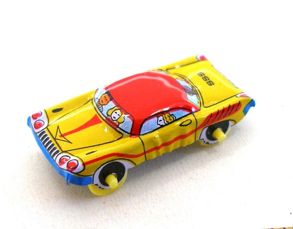 Mini Tin TOY Car Yellow Red Blue 1960s Japan. Tin Lithograph. Etsy