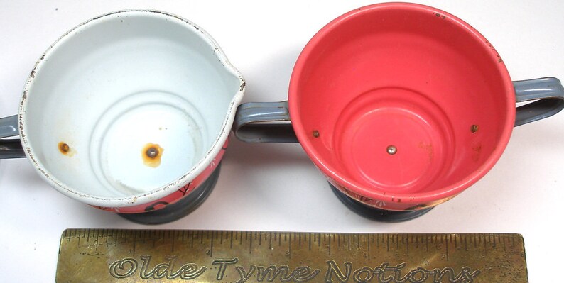 50s Tin Toy tea pieces. Swan & Pagoda graphics on cream, sugar and tea pot. image 4