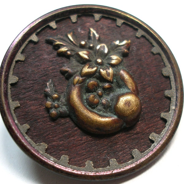 LG Antique Door Knocker BUTTON, Edwardian inanimate object 1 1/8".  Wood background.