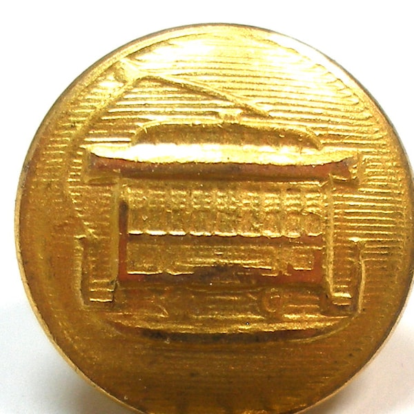 Vintage trolley car uniform button. Waterbury Button Co. 9/16". Transportation button.