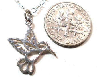 Small hummingbird sterling silver necklace. 18".