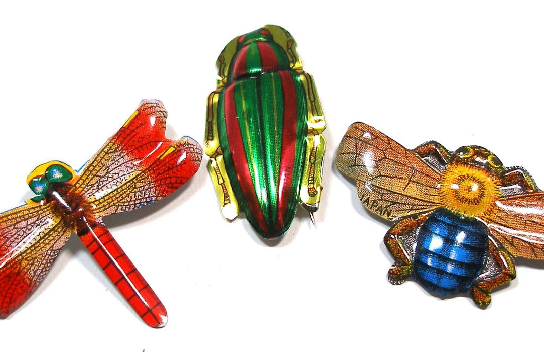 3 BUG Pins, 60s Metal Insect Toy Brooches, Costume Jewelry Made in ...