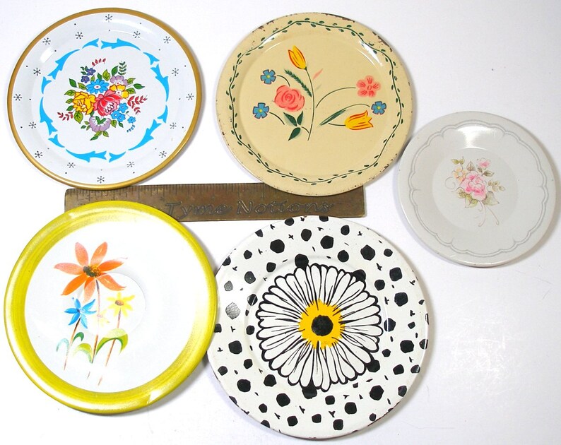 SALE 13 Tin Toy tea saucers in yellow orange beige. 1950s Etsy