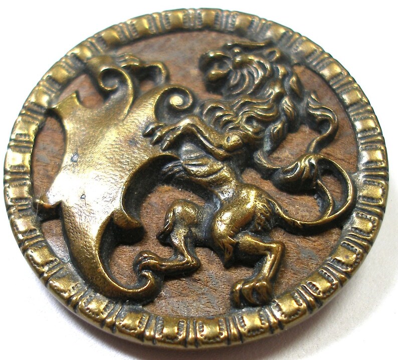 XL Antique Heraldic LION BUTTON Edwardian beast with shield. | Etsy