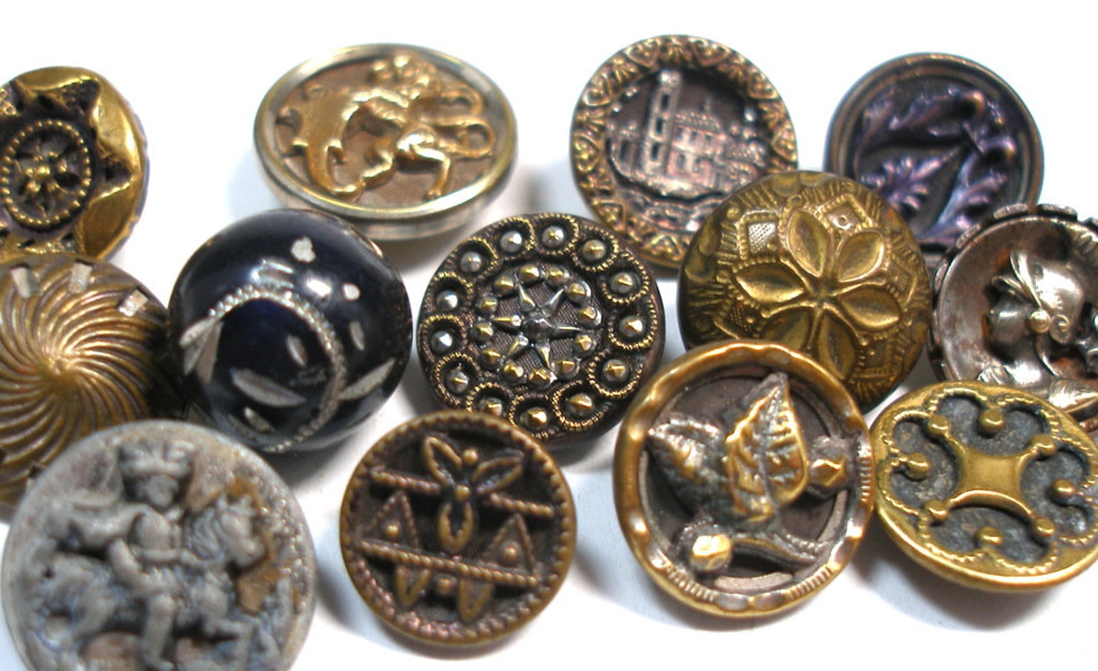 13 Antique BUTTONS. 1800s Victorian metal shabby chic picture Etsy