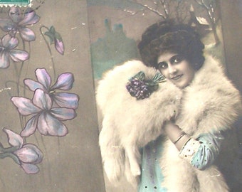 1910s postcard, Edwardian beauty, RPPC paper ephemera. Real photo postcard. Antique Carte Postale. Vintage glamour fashion