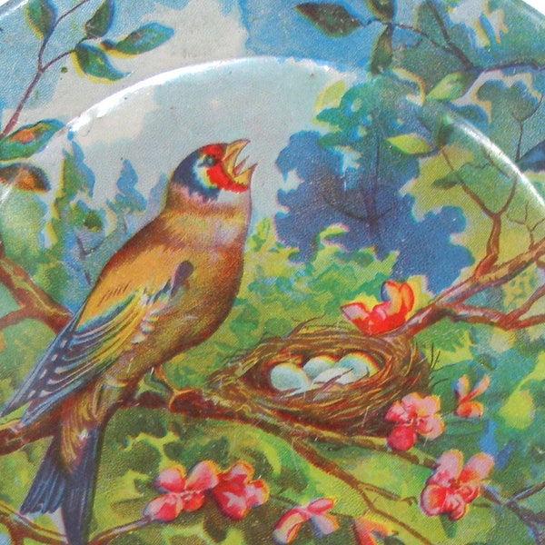 1930s Tin Toy Tea Tray. Bluebirds & Blossoms by Ohio Art Co. Made in USA