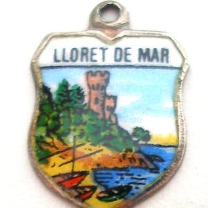 Vintage Lloret de Mar enamel & silver travel shield charm 800. Spain