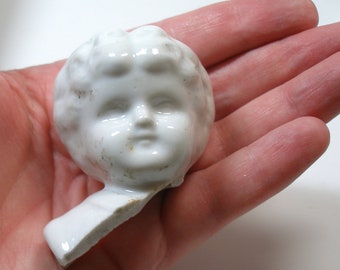 LG 1800s Antique china doll head. German Frozen Charlotte, white porcelain. 1 3/4".