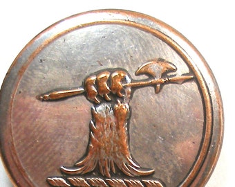 Antique Livery BUTTON, Animal arm holding axe. 1"