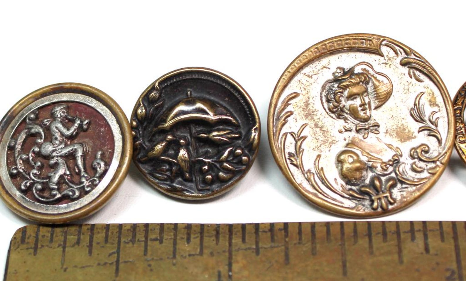 12 Antique BUTTONS. 1800s Victorian & Vintage Metal Picture Buttons ...