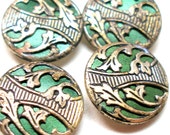 Art Nouveau BUTTONS, 4 Antique Edwardian flowers in green, 5/8" Made in Austria.