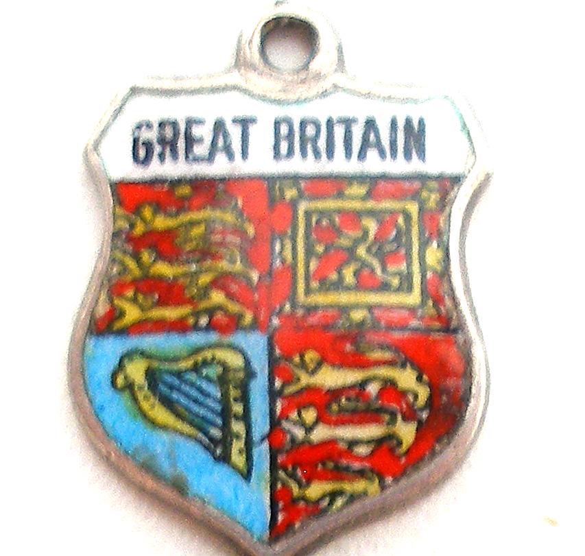 Vintage Great Britain silver & enamel travel shield charm 800, England. country charm