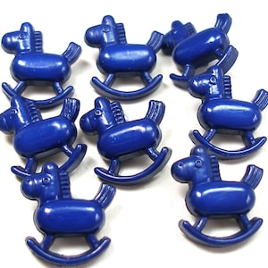 8 Rocking Horse BUTTONS, Navy Blue plastic with hobby horse toy design. 5/8&quot;