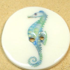 Seahorse Button, Porcelain transfer button. 1 1/8&quot;.