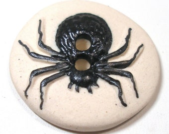 LG SPIDER Button. Handmade ceramic in black, 1 5/16".