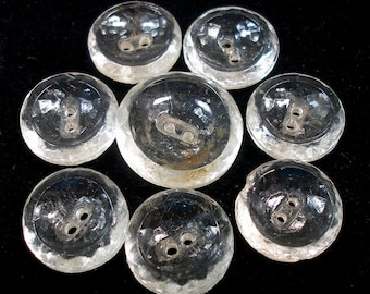 8 antique faceted clear glass buttons. 2 sizes.