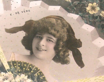 Jahrhundert alte Postkarte. Edwardianische Schauspielerin. RPPC echte Fotopostkarte. Papier Ephemera. Carte Postale. Vintage glamour Mode. Reutlinger