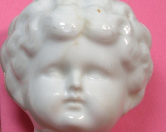 LG 1800s Antique china doll head. German Frozen Charlotte, white porcelain. 2.75".