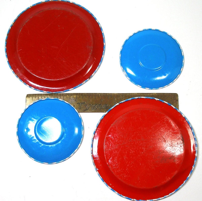 Apples & Pears Tin Toy Tea Set. Fruit in Red Blue Yellow. 9 Etsy