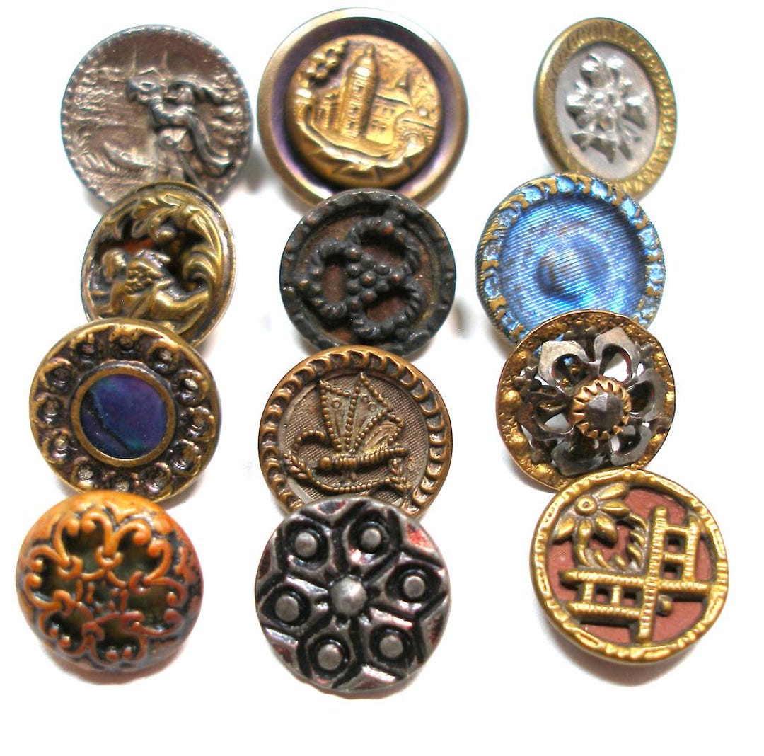Antique Vintage & Victorian Metal Buttons. Mixed Lot of 12. 19th ...
