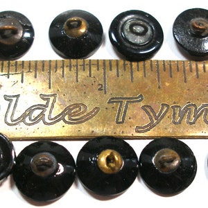 13 Victorian black glass buttons. Antique 19th century glass with silver luster. Set J image 3