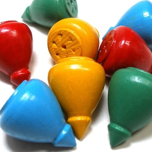 50s Mini wood top. Vintage spinning top, &quot;Fast Spinners.&quot;  Made in USA.