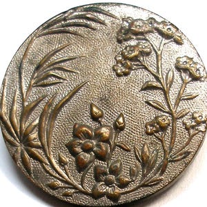 Large Antique French tight BUTTON. Victorian floral Paris back, 1&quot;.  Albert Parent and Co. 19th century button.