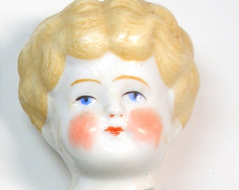 LG 1800s Antique china doll head. German Frozen Charlotte, white porcelain. 2 3/8"