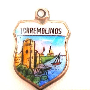 Vintage Torremolinos enamel & silver travel shield charm 800. Spain