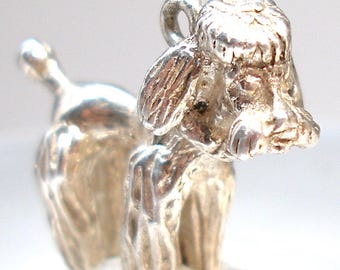 Silver dog charm, pendant.  3/4".  Poodle, terrier.