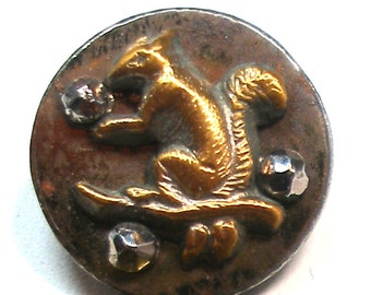 Antique SQUIRREL BUTTON, 1800s Victorian animal, 1/2", 3D with cut steel.