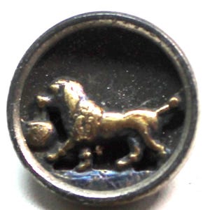 Dog Antique BUTTON. Victorian canine, 11/16". Storybook button, 19th century brass.