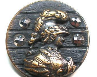 Antique ATHENA Mythology BUTTON with cut steel. Victorian storybook button, Minerva. 9/19"