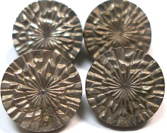 Paris back mark, 4 Antique French BUTTONS. Victorian stars. 1/2". Solidaire