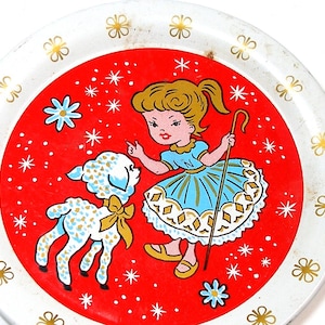 1940&#39;s tin toy tea plate. Mary had a Little Lamb graphics by Ohio Art Co.