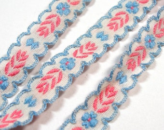 Vintage Baumwollband, Borte. 7/40,5 cm. Rosa, weiß, blau, Blumen.