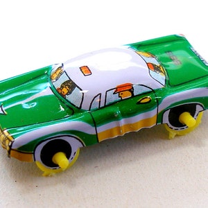 Green Machine, Tin toy car, 1960s Japan. Vintage fun.